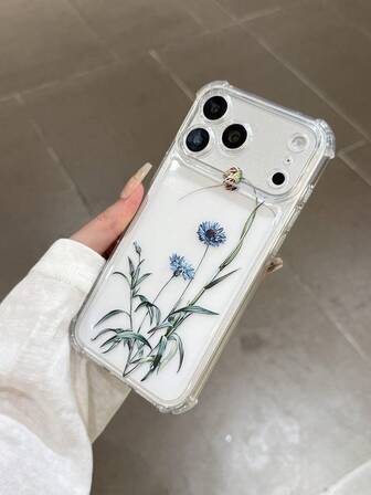 1 pieza Funda de teléfono transparente y a prueba de golpes, con diseño minimalista de flores y estampado floral, adecuada para iPhone 17 Pro Max, 16 Pro, 15 Pro Max, 14 Pro Max, 13, 12, 11
