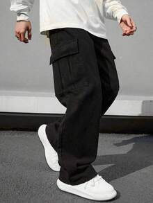 3pcs Boys & Teens' Fashionable Solid Color Casual Loose Straight Leg Cargo Pants With Big Pockets, Suitable For Sports & Outdoor, Autumn/Winter