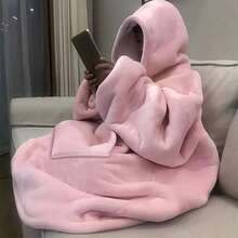 Ultra-Soft Plus Size Dual-Sided Hooded Blanket With  Pocket - Cozy, Machine Washable Flannel Robe For Bathroom Use - Perfect Gift For Halloween & Christmas - Pink [99.21-242.51LB Can Wear] - View 5
