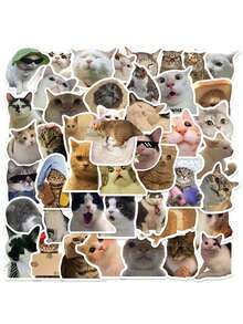 50张/包 可爱有趣的狗狗脸贴纸，防水自粘纸，适用于装饰杯子、行李箱、礼品包装/配件，颜色、文字和图案随机 - 彩色 - 查看 5