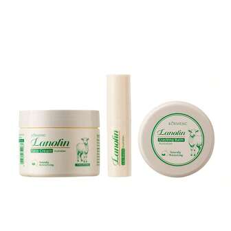 羊油保湿修护三件套，含润唇膏、面霜和皲裂霜，深层滋润粗糙肌肤，修护唇纹，保湿滋养，深层补水锁水，适用于干燥皲裂的双脚。