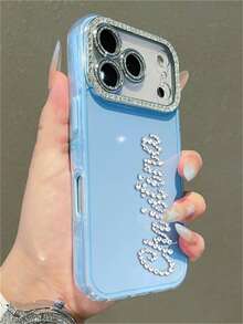 [Tùy chỉnh] Ốp điện thoại thiết kế chữ cái pha lê lấp lánh sang trọng cá nhân hóa, tương thích với iPhone 17 Pro Max, 17, 16, 15, 14, 13, 12 Pro Max, 14, 15, 16 Plus, vỏ bảo vệ chống sốc, ngăn đựng đồ du lịch - Màu xanh nhạt - Xem 5