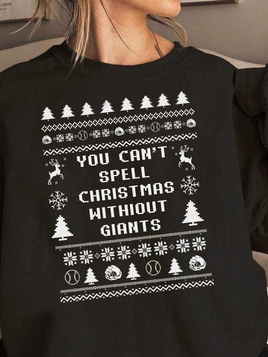 Funny Giants Christmas Sweatshirt, Retro Baseball Gift Image 5 (2) - Black - View 1