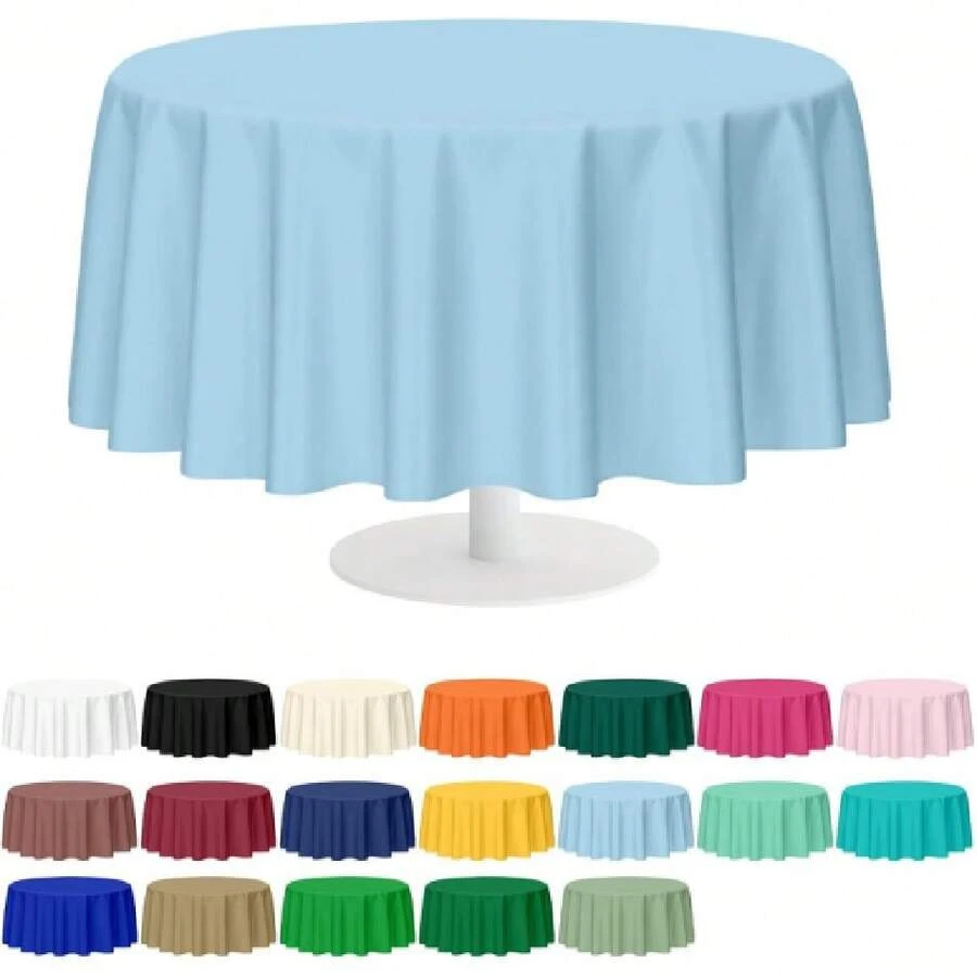 2 Pcs  Blue Round Tablecloth, 84 Inches  Plastic  Blue Circle Table Covers For  Shower Wedding Bridal Shower Birthday Party Drations,27872961 - 藍色 - 查看 1