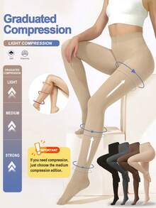 Women's 8-15 MmHg Light Compression Pantyhose Opaque Closed Toe High Waist Slimming Tights Tights, Cozy - Multicolor - View 1