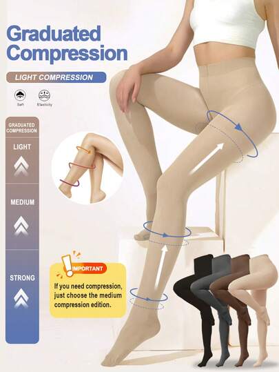 Women's 8-15 MmHg Light Compression Pantyhose Opaque Closed Toe High Waist Slimming Tights Tights, Cozy