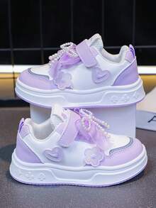 新款春秋季卡通公主风真皮休闲运动鞋，女童款 - 紫色 - 查看 1