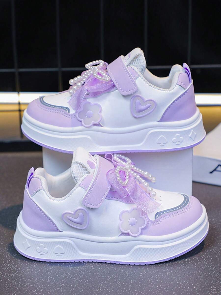 新款春秋季卡通公主风真皮休闲运动鞋，女童款 - 紫色 - 查看 1