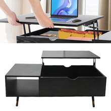 Mesa de Centro Elevable, Mesa Centro con Compartimentos Ocultos y Estante de Almacenamiento, para Salón, 50 x 100 x (45-60 cm), Negro con Veta de Mader, Mesa de Centro para Sala Elevable de Madera - Negro - Ver 8