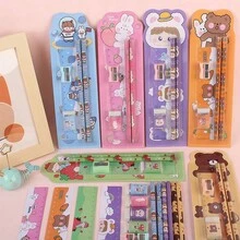 5Pcs Set Of Student Pencils, (2 Pencils + 1 Eraser + 1 Ruler + 1 Pencil Sharpener). Suitable For The School Season, School Supplies Gift Box, Student Pencil Stationery Gift Set, Stationery, Children's Gifts. (Random Styles And Colors)