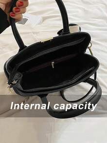 Women's Stylish Textured Tote Bags Elegant Multi Layer Shoulder Bags Casual Office Commuter Handbags For Daily Use - 黑色 - 查看 6