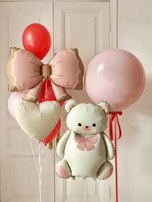 9pcs Cute Bear Balloon Set, Includes Pink Bow Balloons, Pink Magic Bear, Extra Large Pink Latex Balloons, Heart Shaped Foil Balloons, Suitable For Birthday Party, Valentine's Day Party, Bachelorette Party, Baby Shower Decorations - Multicolor - View 1