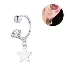 1pc 18G U-Shaped Horseshoe Pendant, 0.8mm Thin Rod Zirconia Ear Bone Stud, Versatile Ear Piercing - Silver - View 9