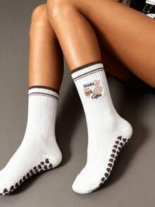 EU Size 36-43, 1 Pair/Women's Pilates Non-Slip Socks, Yoga Non-Slip Socks, Cute Ballet Non-Slip Sports Socks - Brown - View 4