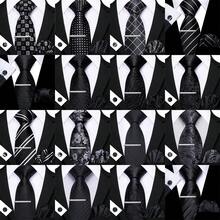 4pcs Men's Business Tie Dark Grey Black Plaid Checks Geometric Floral Jacquard Ties Formal Fashion Necktie Hanky Square Clip Set Wedding Party Gift - Multicolor - View 1