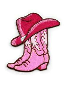 1PC Pink Cowgril Hat Boots Patch Western Girly Rodeo Embroidered Iron On