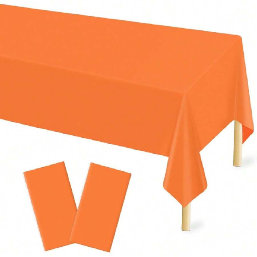 2 Pcs Orange Plastic Tablecloth For Rectangle Table, 54 * 108 Inches  Orange Table Covers For Picnic, Camping And Outdoor, Fall Theme Party, Thanksgiving Party Dration,27872953 - Orange - View 1