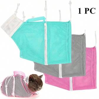 Bolsa de baño para mascotas, ajustable y multifuncional de poliéster, bolsa portátil para aseo de mascotas, bolsa de baño para gatos, bolsa de ducha de malla para aseo de gatos, bolsa de lavado de gatos ajustable, bolsa de limpieza de baño para mascotas, anti arañazos para recorte de uñas de mascotas