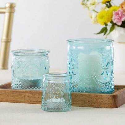 Kate Aspen Nesting Blue Glass Votive Candle Set Of 3 Vintage Tea Light Holders