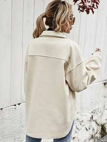 Chaqueta Mujer con Solapa, Chamarra Informal Cálida para Invierno, Un Solo Botonadura - Albaricoque - Ver 7