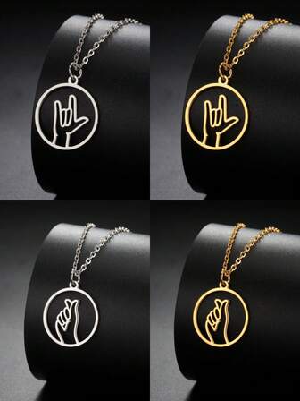 LIKGREAT 1件极简主义镂空“我爱你”手势吊坠项链，时尚配饰，送给情侣、姐妹、女儿、母亲的礼物，生日饰品