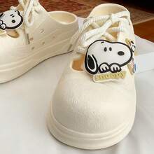Miniso 史努比时尚系带拖鞋，经典卡通印花，柔软防滑，室内和酒店必备（1双） - 白色 - 查看 3