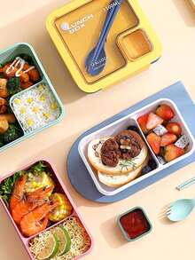 3件套心形叶子图案保温午餐盒套装，微波炉适用塑料餐盒，含850毫升早餐杯和保温手提袋，手动长方形便当盒套装，方便食物储存和携带，返校午餐包 - 彩色 - 查看 8