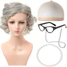 Trang phục bà già với tóc giả, phụ nữ trung niên và lớn tuổi, trang phục cosplay bà già tóc ngắn xoăn, bộ đồ hóa trang vui nhộn kèm tóc giả, mũ, vòng cổ ngọc trai, trang phục bà già thực tế, bộ trang phục bà già Halloween và Giáng sinh. - Nhiều màu - Xem 12