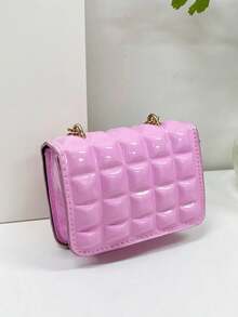 Rhombus Pattern Fashion Mini Pearl Chain Handbag, Mini Children's Shoulder Crossbody Bag, Small Square Bag - Pink - View 8