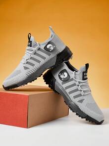 Men's Breathable Knit Casual Sports Running Shoes, Suitable For All Seasons - Grey - View 4