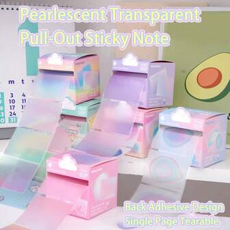 105 Sheets Pearl Self-Adhesive Sticky Notes, Transparent Pull-Out Memo Pads With Back Adhesive Design - Ideal For School And Office Supplies, Office Supplies | Transparent Sticky Notes | Easy Access Notes, Sticky Notes For Desk