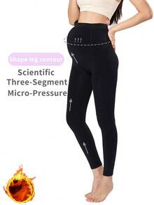 1 pièce Collants de maternité noirs avec doublure thermique, couleur unie, mode, taille ajustable, convient pour le port quotidien, automne/hiver - Multicolore - Voir 6
