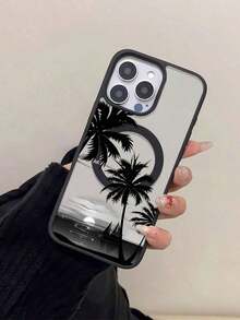 Funda para teléfono con puesta de sol, decorada con palmeras y veleros, adecuada para modelos 17, 16, 15, 14, 13, 12 y 11 Pro, y ofrece protección anti-golpes. Perfecta como regalo para familia, amigos, niños, cumpleaños, primavera, vacaciones, amigos, novias y el Día de San Valentín. - Negro - Ver 2