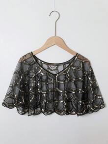 1 件女式正装闪亮斗篷，带亮片装饰，水滴形，串珠流苏细节配饰女士情人节