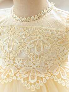 女婴白色公主薄纱连衣裙，适合派对 - 香檳色 - 查看 6