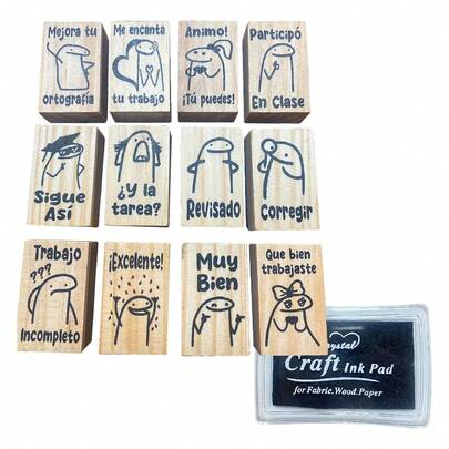 Set de 12 sellos de plástico autoimprimibles de dibujos animados para regalar en fiestas, en el aula, para Pascua, Halloween, Navidad, etc.