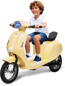 Ciclomotor eléctrico infantil, 24V 350W, velocidad máxima de 22,5 km/h, con freno trasero, acelerador de puño giratorio y luz LED. Ideal para niños y adolescentes de 8 a 12 años. - Beis - Ver 8