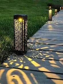 4pcs/8pcs Outdoor Solar Lawn Lights, Rectangular Circular Hollow Garden Projection Lamps, Equipped With 600 MAh Batteries And Waterproof IP44 Rating, Featuring Geometric Pattern Reflection Effect, Automatically Switch On/Off According To The Change From Dusk To Night, Are Highly Suitable For Outdoor Gardens, Lawns, Terraces, Balconies And Family Courtyards As Decorative Lighting. - Ánh sáng ấm áp - Xem 11