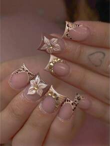 24 Pieces Per Set, High Cost Performance, Personalized And Fashionable Artificial Nails, Bright French Floral Square Design, 3D Water Diamond Metal Bead Decoration, Suitable For Ladies And Girls, Perfect For Parties, Dates And Vacations. Including Nail Care Tools. Change The Shape Of The Nails. Nail Care Products. Nail Art Tools. A Beginner In Manicure - Nhiều màu - Xem 2