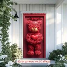 2D Valentine's Day Door Banner 1pc A Stunning Teddy - Bear Shaped Rose Arrangement With A Heart - Felt Gesture For Indoor/Outdoor Party Decor, Anniversary Party Supplies,Valentine's Day,2D Flat,Polyester,Notmulti-Layer Or Real Model