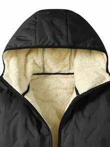 Men's Jacket, Thermal Lined Thick Hooded Coat, Casual Everyday Wear, Suitable For Vacation, Outdoor, Hiking, Running, Fitness,Winter - Black - View 5