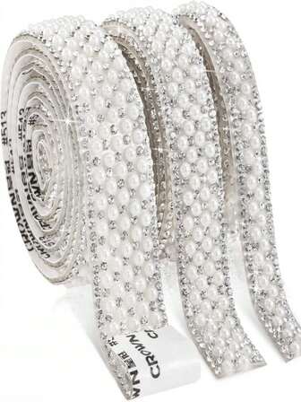 1pc Pearl Diamond Strip, Self-Adhesive Diamond Tape, Rhinestone DIY Accessory, Clothing Belt, Accessory Code Strip