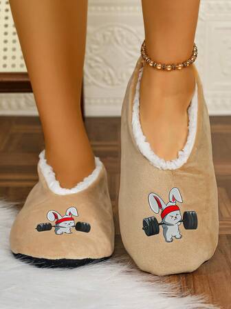 软底保暖室内拖鞋，舒适轻便静音卧室拖鞋，可爱兔子冬季家居鞋