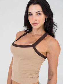 Women's Ribbed Tank Top, Cotton With Elastane - Xu hướng Nâu - Xem 2