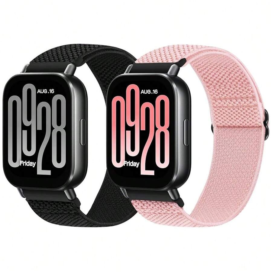 2 Pack Elastic Watch Band Compatible With Redmi Watch 5 Active/Redmi Watch 5 Lite/Garmin Vivoactive 4/Venu 3/Venu 2, 22mm Quick Release Nylon Adjustable WristBands For Women Men{Inchcolor_nameinch:InchBlack+PinkFSandssinch} - Black+PinkFSandss - 查看 1