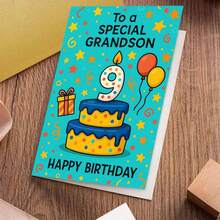 بطاقة تهنئة عيد ميلاد احتفالية مع مغلف (11 سم * 16 سم) - "عيد ميلاد سعيد لحفيد خاص"، مشهد احتفالي مع كعكة وبالونات، مثالية للعائلة والحفيد، مناسبة لاحتفالات عيد الميلاد، بطاقة تهنئة عيد ميلاد | بطاقة كعكة عيد الميلاد | بطاقة ترحيب ورقية