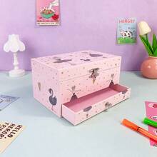 1个金色箔片芭蕾公主粉色音乐盒，木质材质，带抽屉和镜子，珠宝收纳展示盒，生日礼物，适合日常使用、婚礼、圣诞节、生日等场合。 - 彩色 - 查看 8