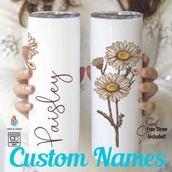 Personalized Birth Flower Skinny Tumbler With Name - Custom Colored Birth Flower Gift - Bridesmaid Proposal - Gift For Her - Birth Flower Gift, Iced Coffee Cup, Party Favor, Bridesmaid Proposal, Bridesmaid Gifts, Personalized Tumbler, Bachelorette Gifts, Mother Day Gifts, Birth Flower, Metal Tumbler, Custom Tumbler, Metal Skinny Tumbler, Birth Flower Tumbler, Birth Flower Gift.,Chic Design