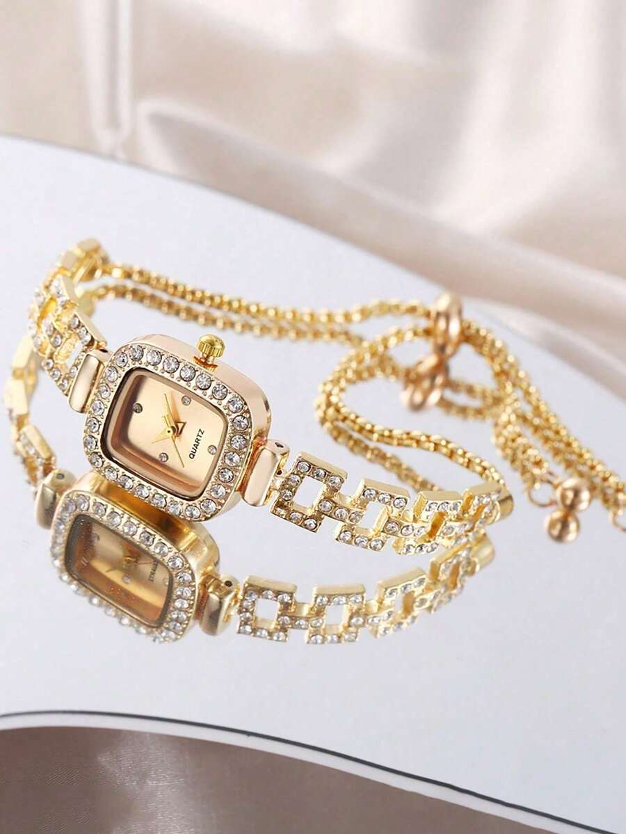 1 chiếc đồng hồ đeo tay nữ sang trọng đầu tròn với pha lê kim cương gợn sóng nước đồng hồ đeo tay nữ đồng hồ thạch anh hợp kim quà tặng bạn gái - Nhiều màu - Xem 1