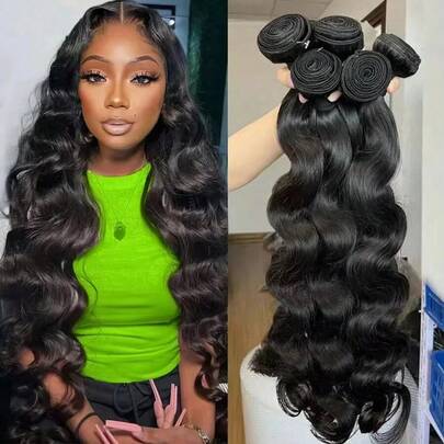 Body Wave Brazilian Human Hair Bundles For Women - 100% Unprocessed Virgin Hair Weave Extensions, Durable & Flexible Double Weft, Comfortable Real Hair Bundles - Suitable For All, 3/4 Bundle